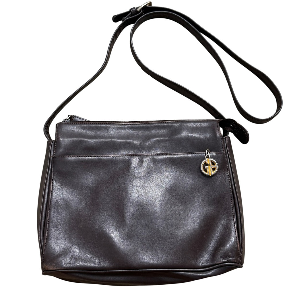 VTG Gianni Bernini Brown Leather Crossbody‎ Bag Adjustable Strap Gold Charm